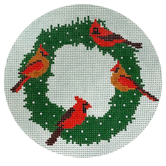 4 Calling Birds Round Painted Canvas The Salty Stitcher  - 1