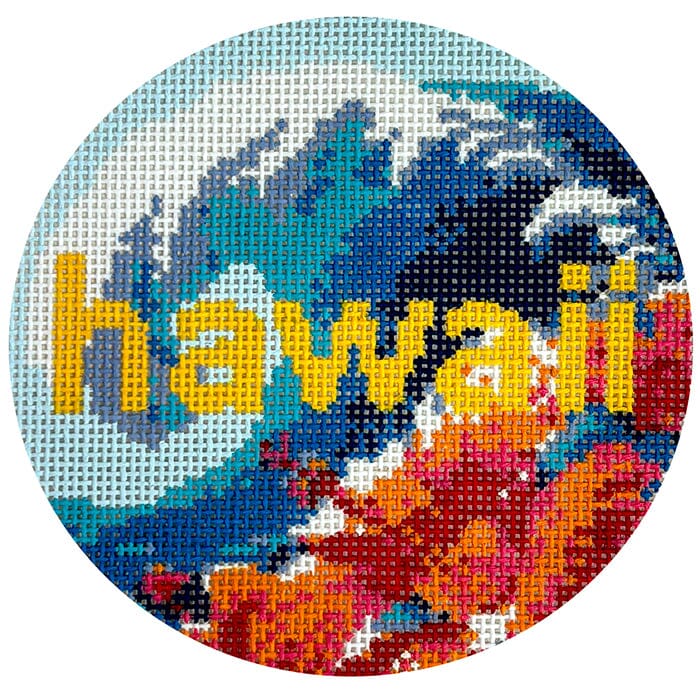 50 States Round   Hawaii HI Painted Canvas Lucky Lotus Needlepoint  - 1