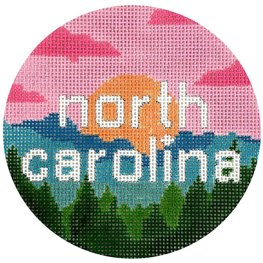 50 States Round - North Carolina NC Painted Canvas Lucky Lotus Needlepoint 