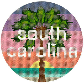 50 States Round   South Carolina SC Painted Canvas Lucky Lotus Needlepoint 
