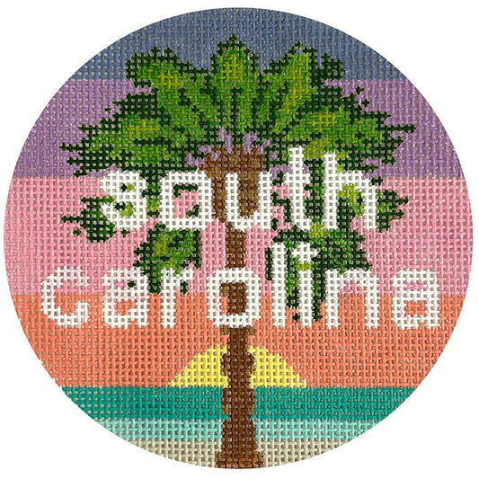 50 States Round - South Carolina SC Painted Canvas Lucky Lotus Needlepoint 