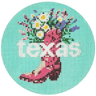 50 States Round   Texas TX Painted Canvas Lucky Lotus Needlepoint 

