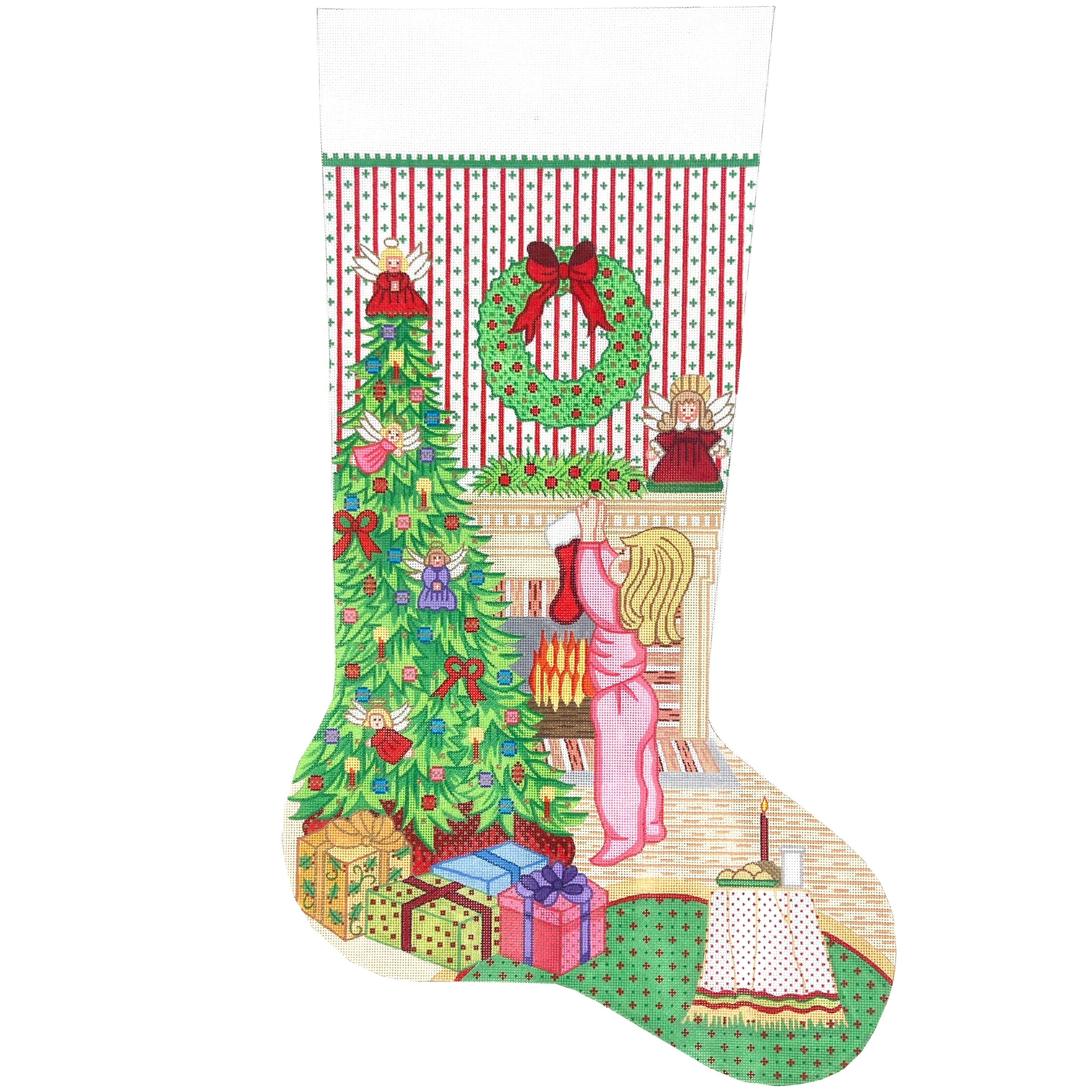 7317 Girl at Fireplace Stocking on 18 Painted Canvas Alexa Needlepoint Designs 
