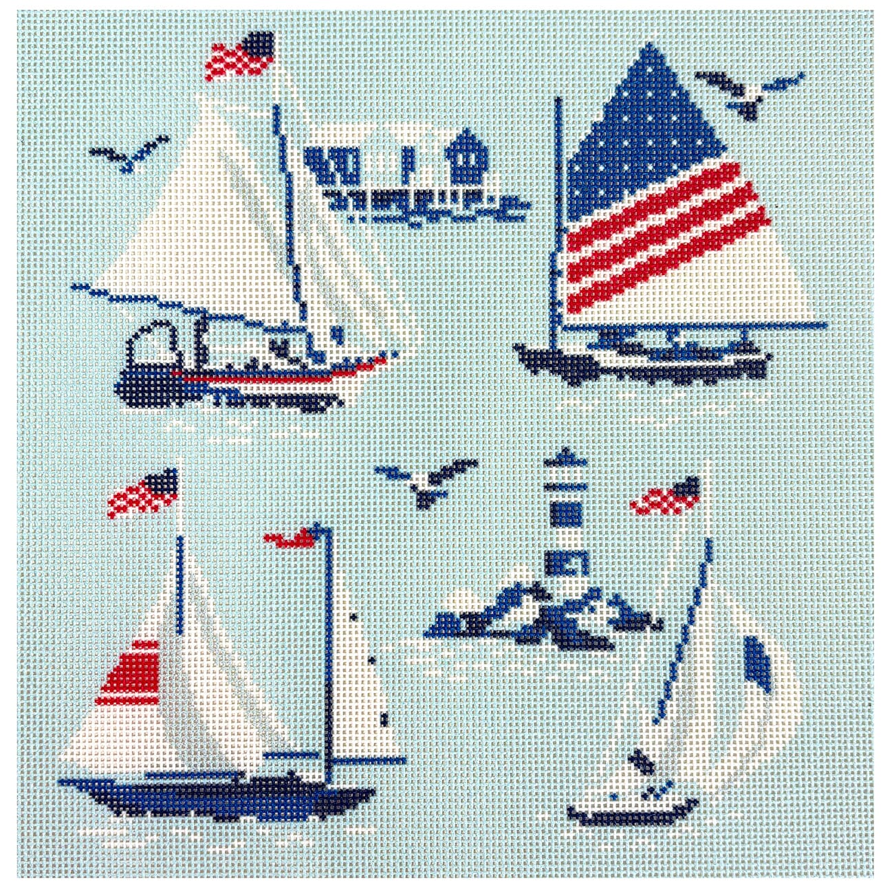 8" Regatta Tray Insert Printed Canvas Needlepoint To Go 
