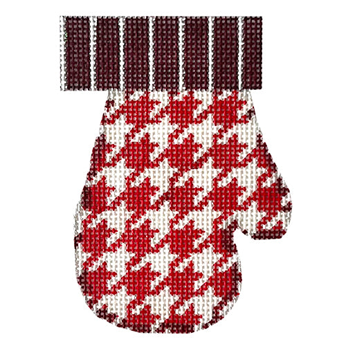 Red and White Houndstooth Mitten