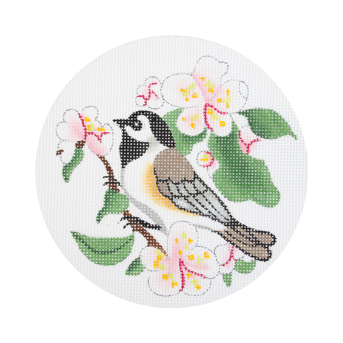 Chickadee in Apple Blossom Round - 1