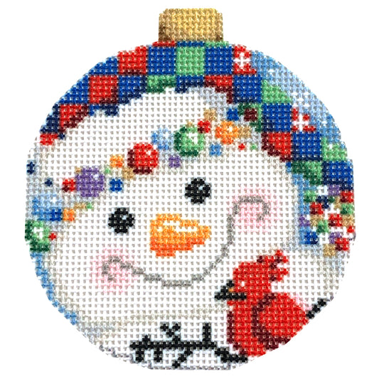 Checked Hat Snowman Ball Ornament