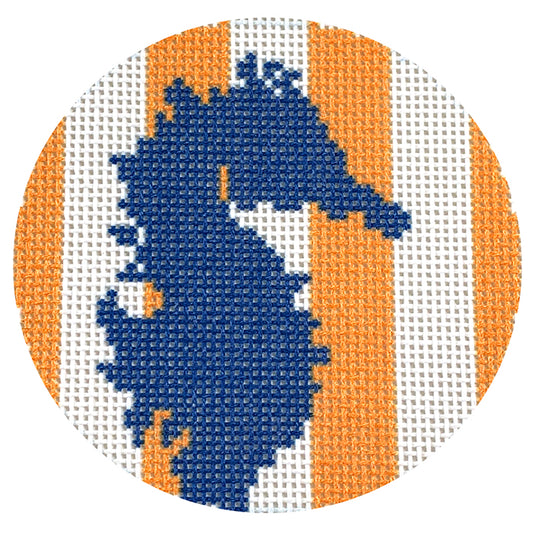 Seahorse Stencil on Orange Stripes Round