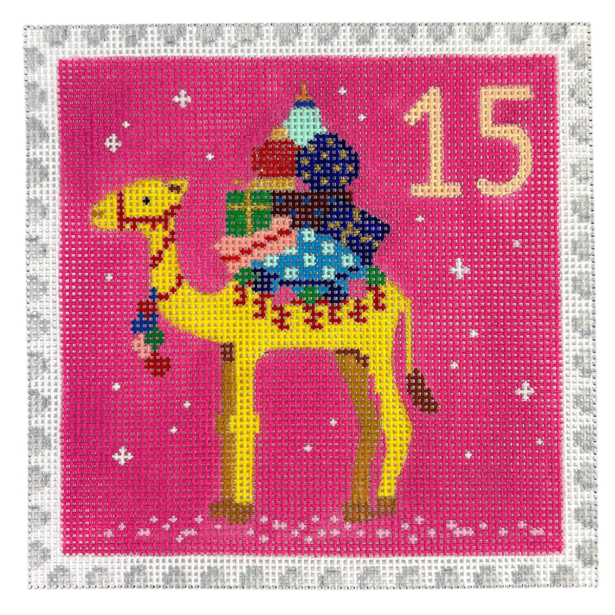 Advent Stamp #15   Camel w/ Gifts Painted Canvas Kate Dickerson Needlepoint Collections  - 1