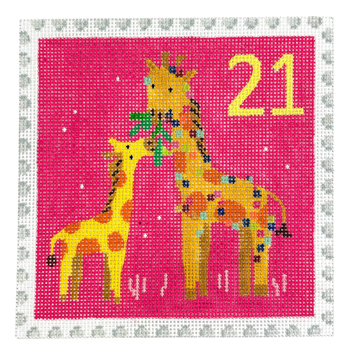 Advent Stamp #21   Giraffes Painted Canvas Kate Dickerson Needlepoint Collections  - 1