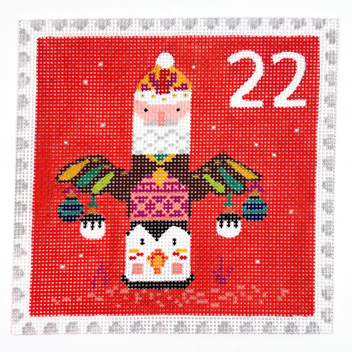 Advent Stamp #22   Totem Pole w/ Ornaments Painted Canvas Kate Dickerson Needlepoint Collections  - 1