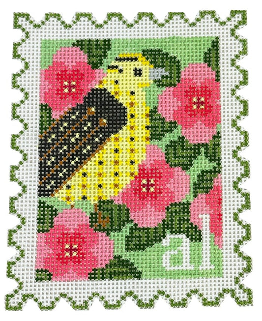 Alabama State Bird & Flower Stamp with Stitch Guide Painted Canvas Wipstitch Needleworks 