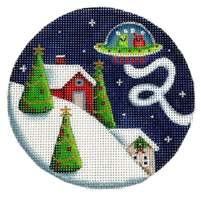 Alien Christmas Round Painted Canvas Rebecca Wood Designs  - 1
