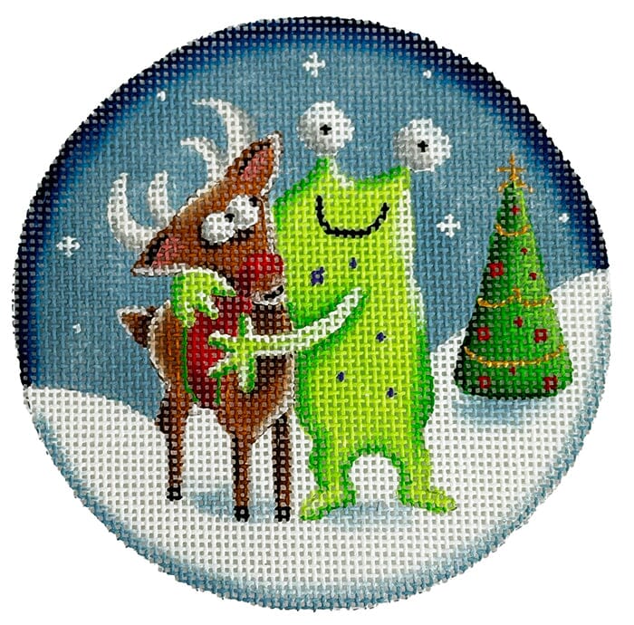 Alien & Reindeer Friends Painted Canvas Rebecca Wood Designs 