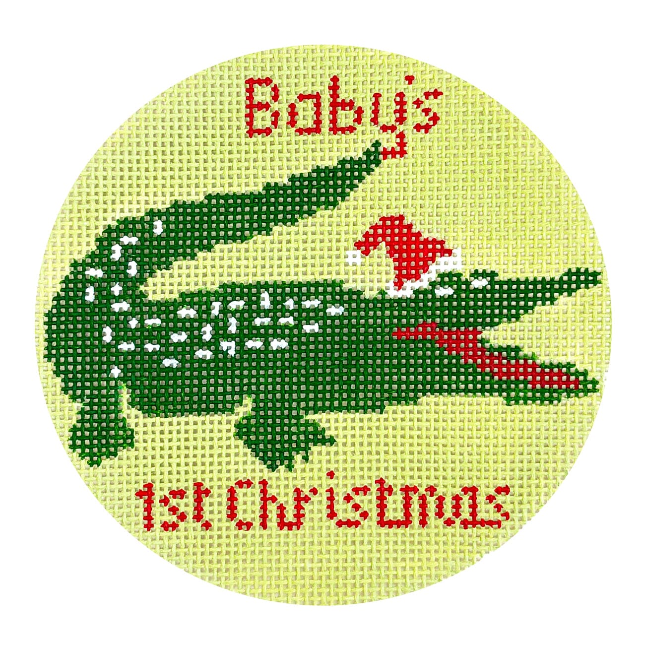 Alligator Baby's First Christmas Round   Green Painted Canvas MF Needlepoint  - 1