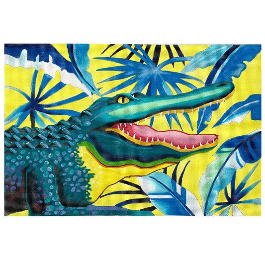 Alligator on Palm Background Painted Canvas Colors of Praise 
