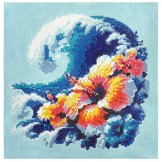 Aloha Hibiscus Wave 10x10 Painted Canvas Lucky Lotus Needlepoint 
