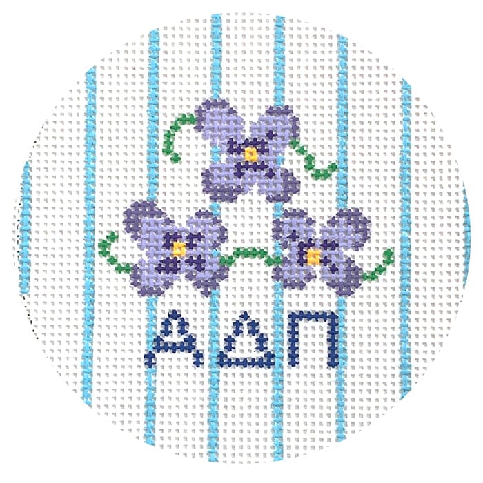 Alpha Delta Pi 3" Round with Woodland Violets Painted Canvas Kangaroo Paw Designs 
