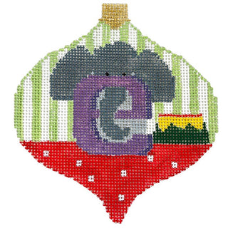 Alphabet Baubles   E Elephant Painted Canvas Kathy Schenkel Designs 
