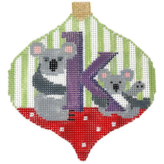 Alphabet Baubles   K Koala Painted Canvas Kathy Schenkel Designs 
