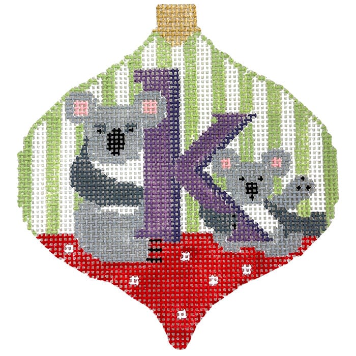 Alphabet Baubles   K Koala Painted Canvas Kathy Schenkel Designs 
