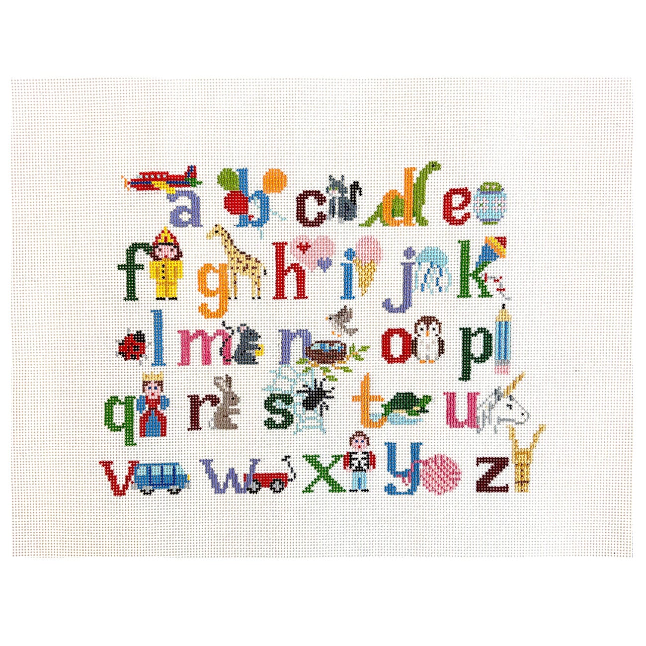 Alphabet with Characters, Chair Seat 13x16 Painted Canvas Susan Roberts Needlepoint Designs Inc.  - 1