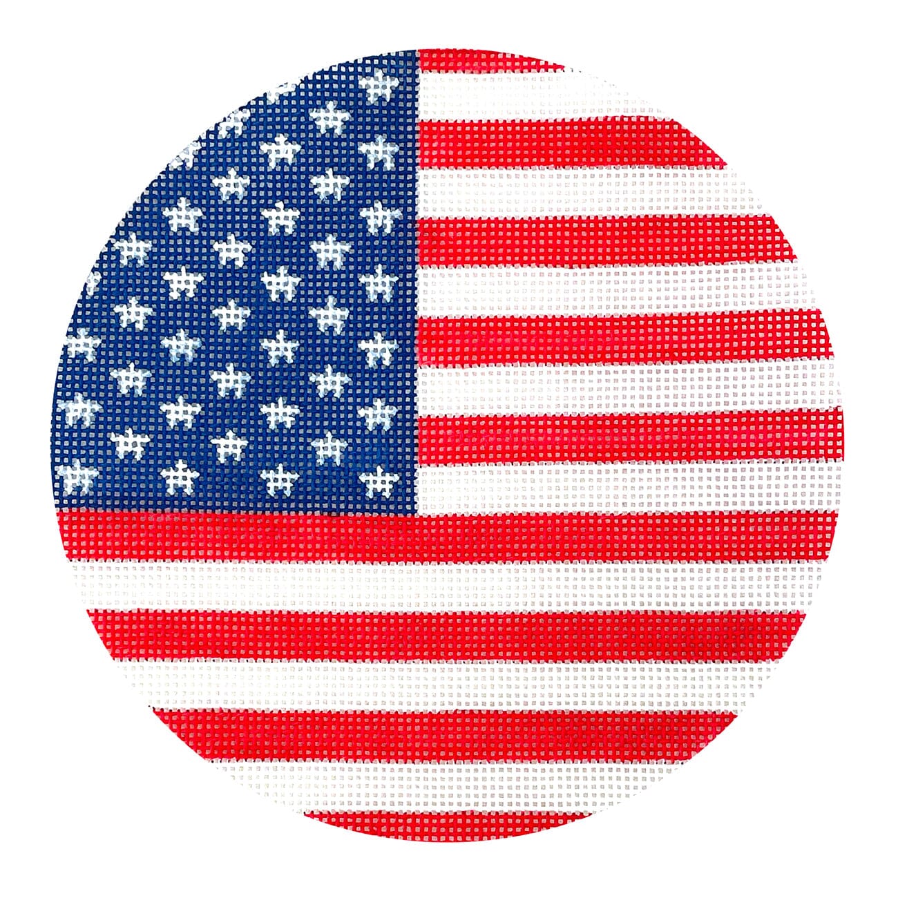 American Flag 5.5" Round Painted Canvas Elm Tree Needlepoint  - 1