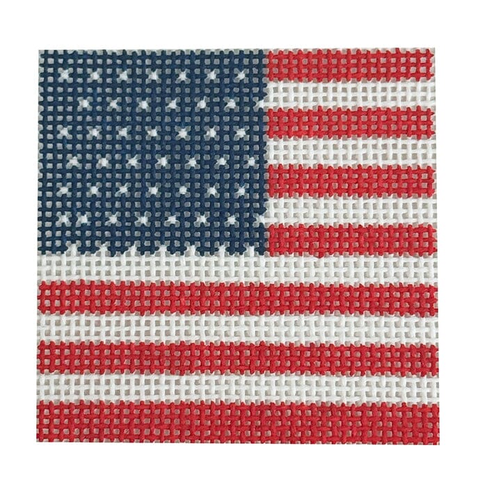 American Flag Insert Painted Canvas Evergreen Needlepoint 
