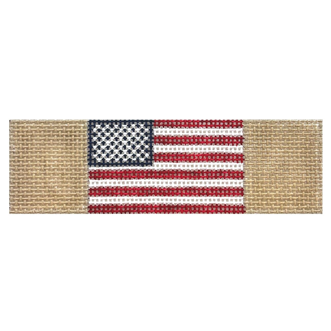 American Flag Keychain   Khaki Painted Canvas Elm Tree Needlepoint  - 1