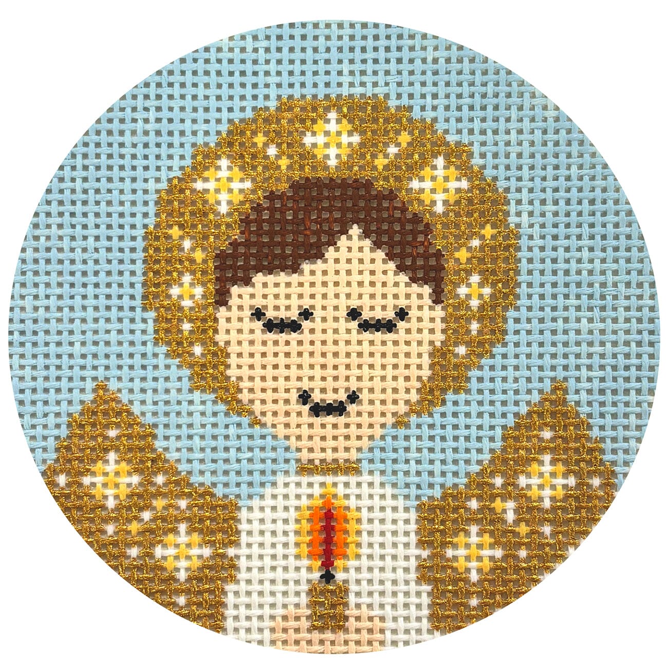 Angel Boy Round   Brunette Painted Canvas Love MHB Studio 
