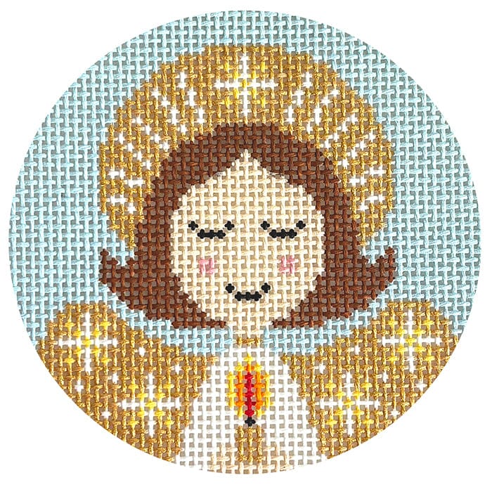 Angel Round   Brunette Painted Canvas Love MHB Studio 
