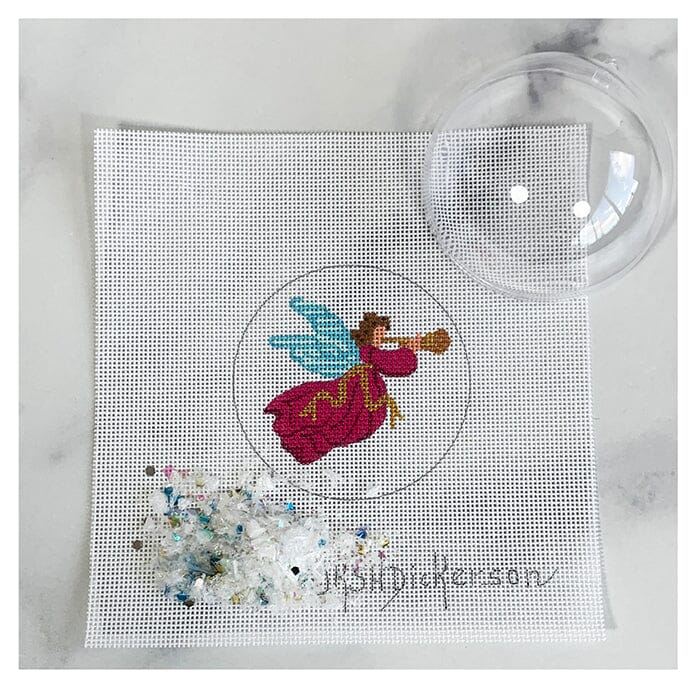 Angel w/Horn Ornament with Clear Dome & Confetti Painted Canvas Kate Dickerson Needlepoint Collections 
