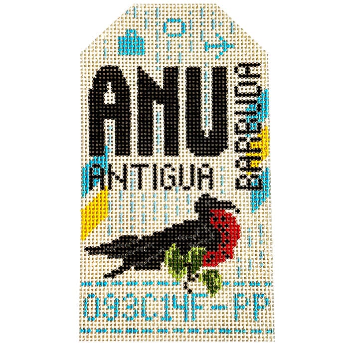 Antigua & Barbuda ANU Retro Travel Tag Painted Canvas Hedgehog Needlepoint 