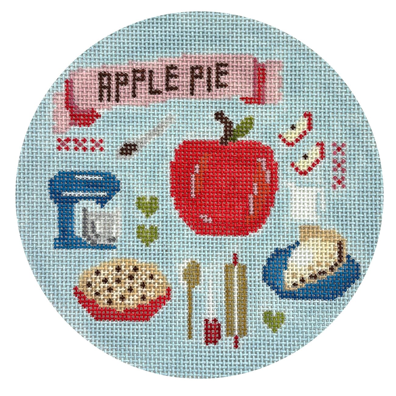 Apple Pie Collage Round Painted Canvas Atlantic Blue Canvas  - 1