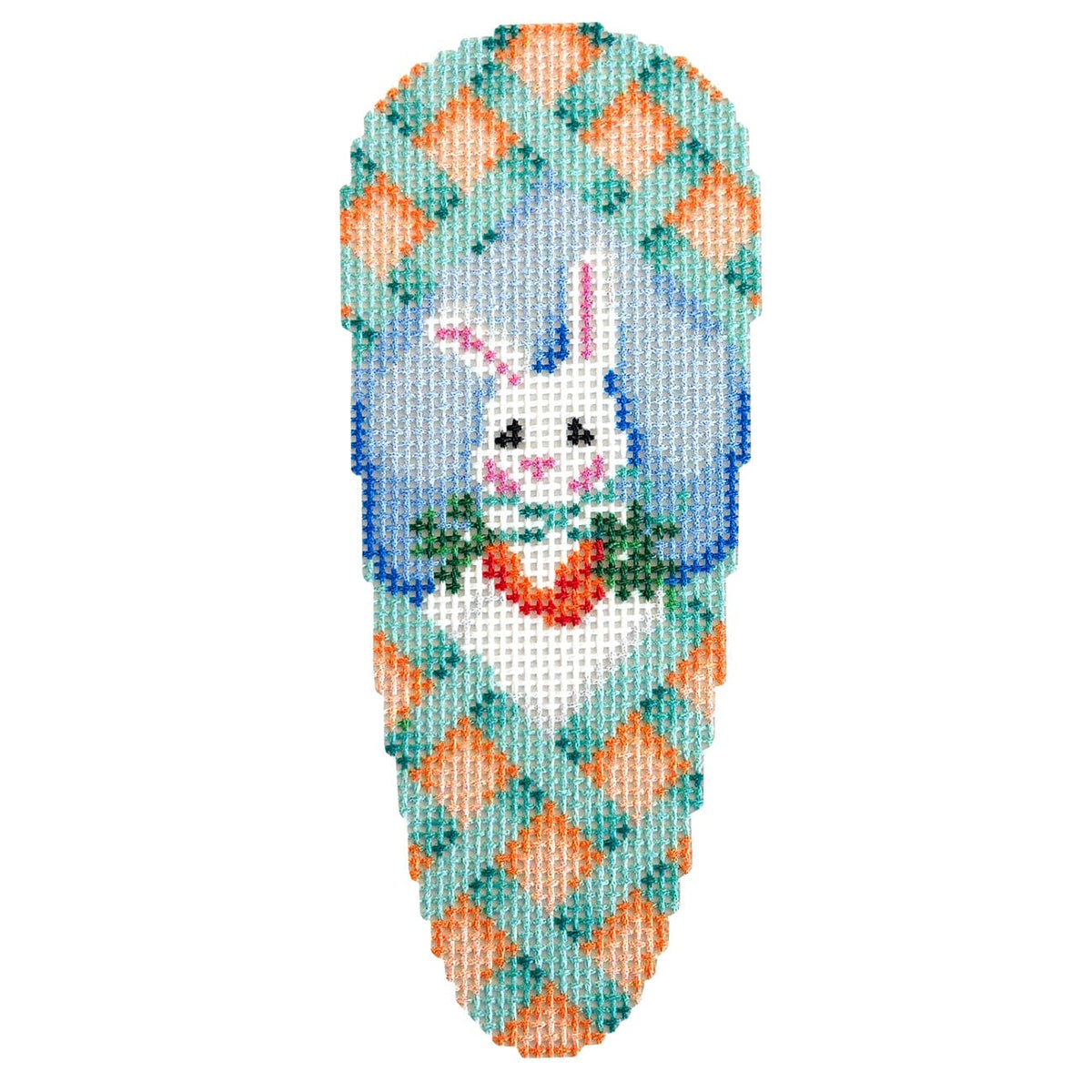 Aqua Lattice/Bunny/Carrots Carrot Printed Canvas Two Sisters Needlepoint  - 1