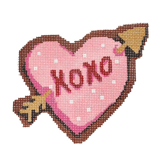 Arrow XOXO Heart Cookie with Stitch Guide Painted Canvas Laura Love Designs 