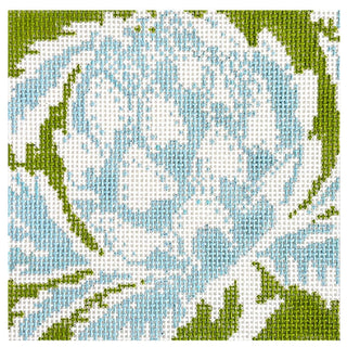 Artichoke Green Blue 4x4 Painted Canvas Blue Waters Needlepoint 
