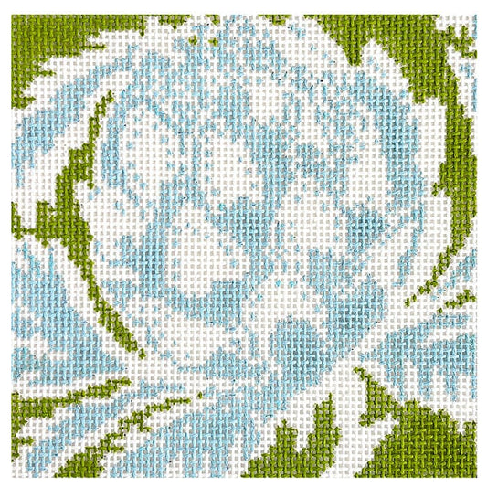 Artichoke Green Blue 4x4 Painted Canvas Blue Waters Needlepoint 