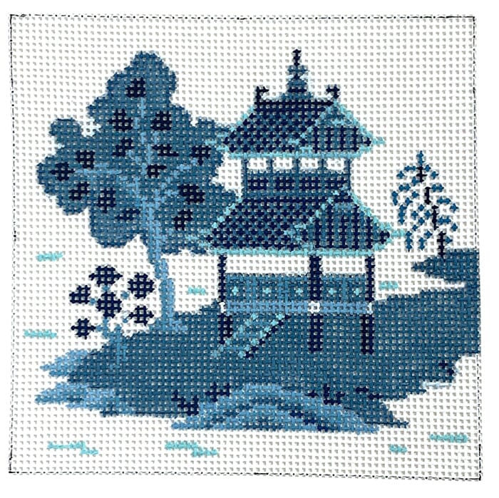 Asian Islands Blue 4" x 4" Painted Canvas Susan Roberts Needlepoint Designs Inc.  - 1