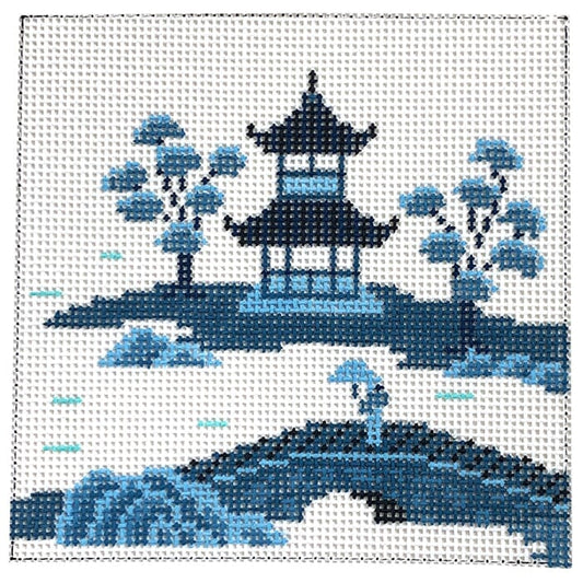 Asian Islands, Bridge, Blue, 4" X 4" Painted Canvas Susan Roberts Needlepoint Designs Inc. 