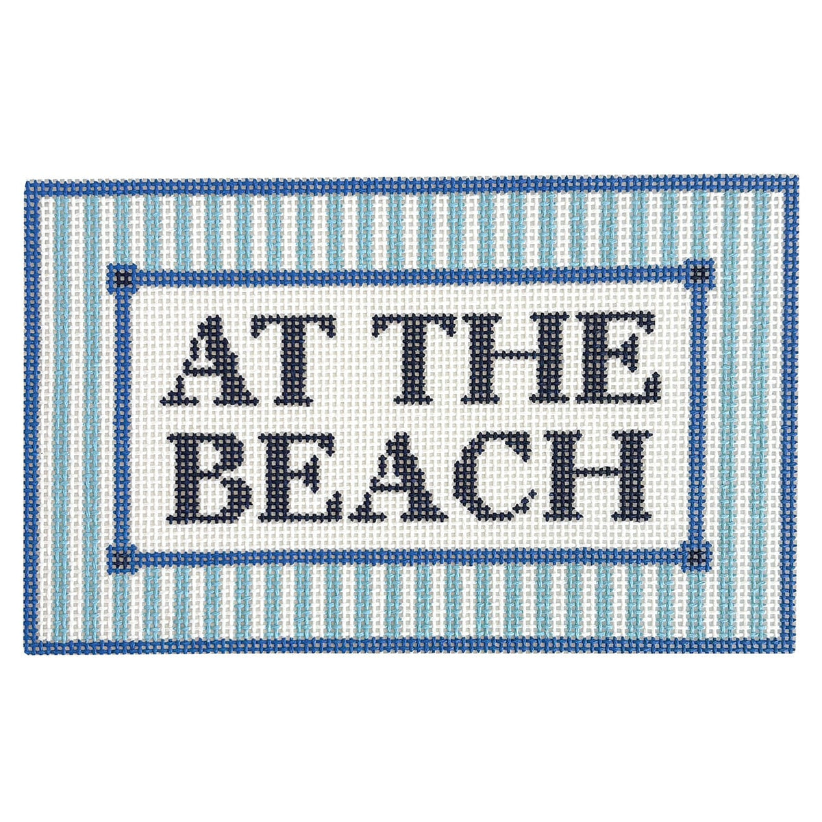 At the Beach, Blue Stripes Painted Canvas Frances Mary Needlepoint  - 1
