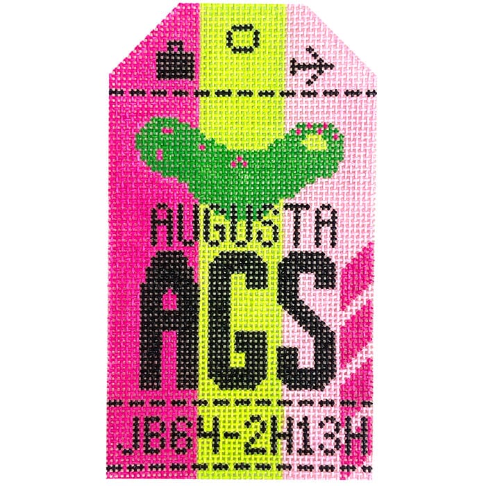 Augusta AGS Retro Travel Tag Painted Canvas Hedgehog Needlepoint 
