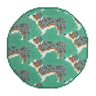 Australian Shepard Repeat Round Painted Canvas Mopsey Designs 
