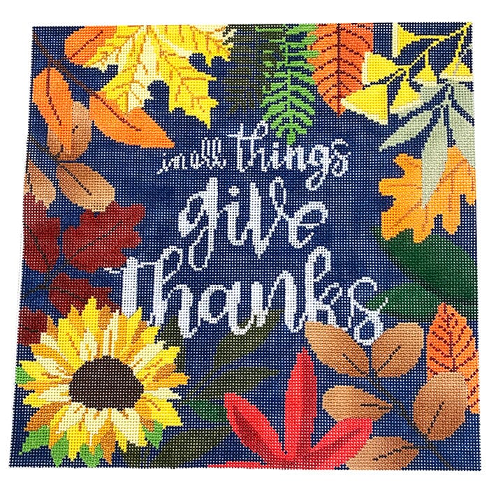 Autumn In All Things Give Thanks Pillow Painted Canvas Laura Love Designs  - 1