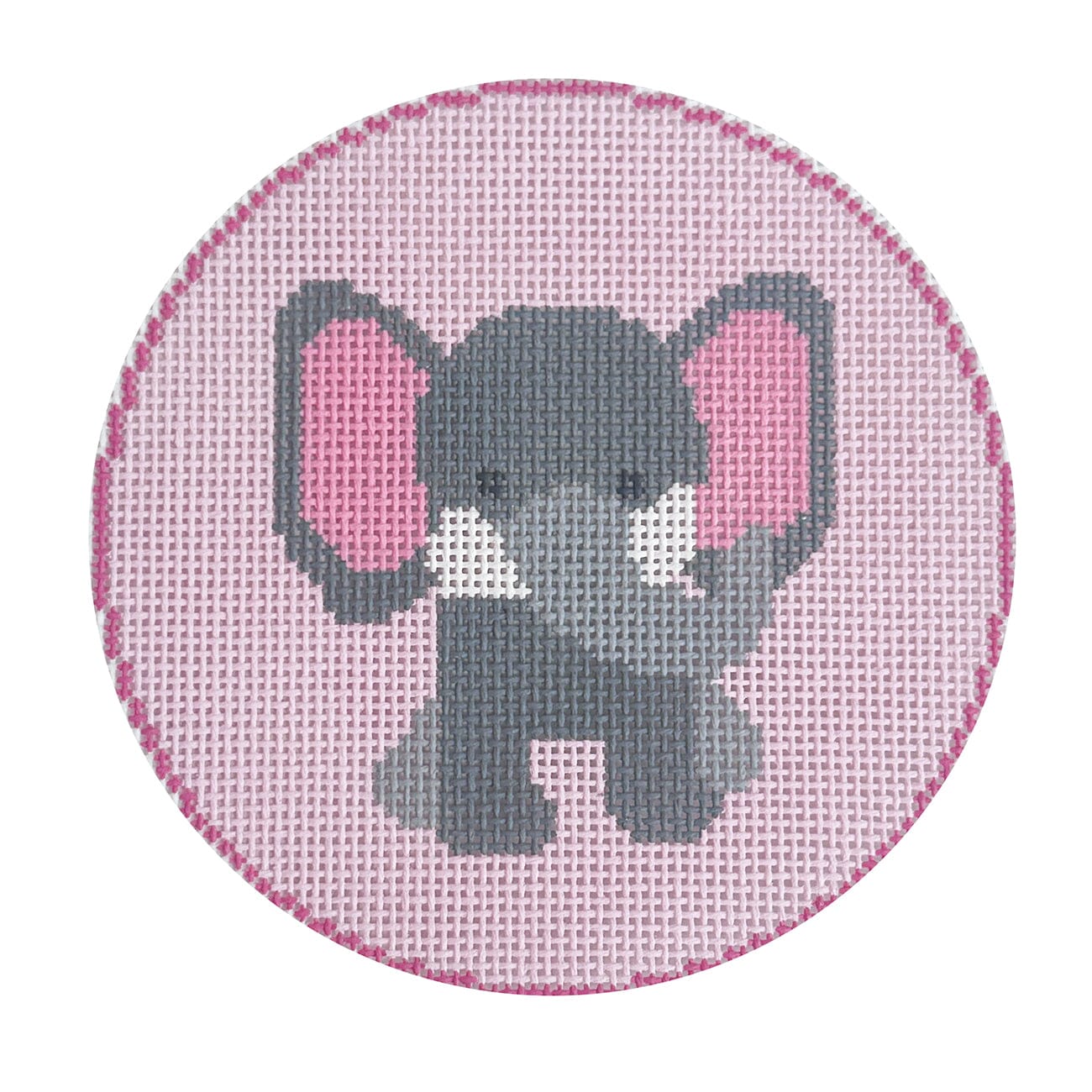 Baby Elephant Pink Round Painted Canvas Atlantic Blue Canvas  - 1