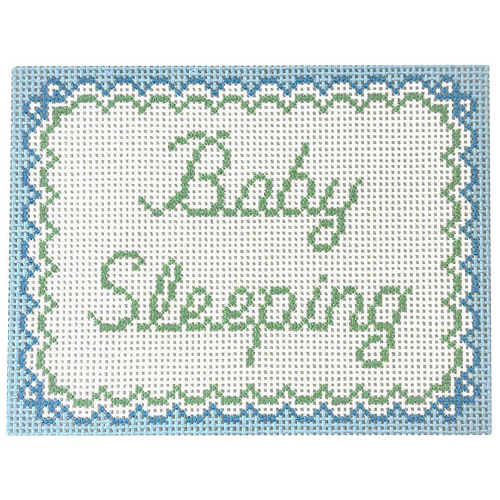 Baby Sleeping Blue Bows Printed Canvas SLS Needlepoint 
