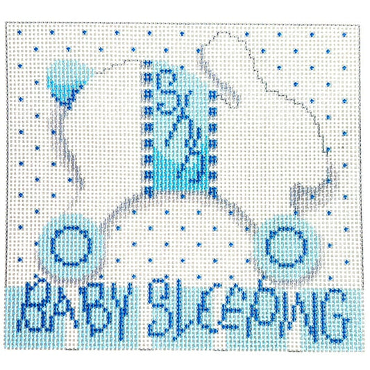 Baby Sleeping Bunny/Wheels Blue Printed Canvas Two Sisters Needlepoint 