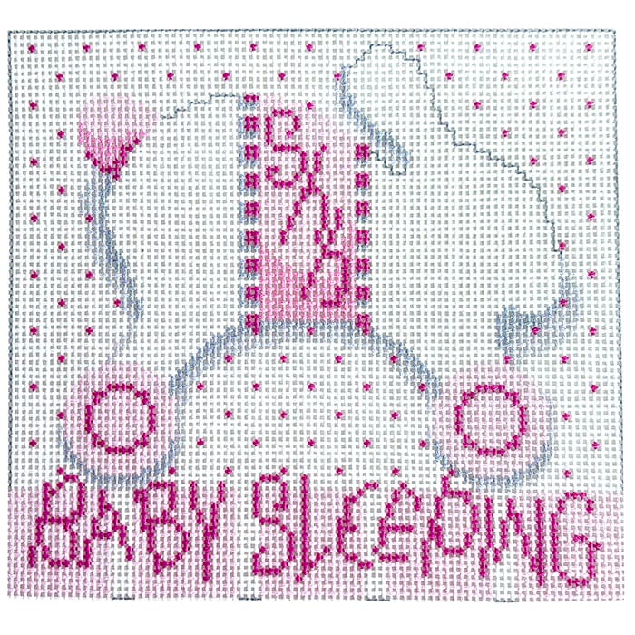 Baby Sleeping Bunny/Wheels Pink Printed Canvas Two Sisters Needlepoint 
