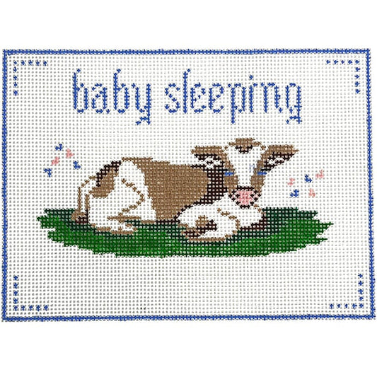 Baby Sleeping Cow Painted Canvas Anne Fisher Needlepoint LLC 