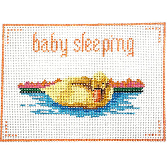 Baby Sleeping Duck Painted Canvas Anne Fisher Needlepoint LLC 